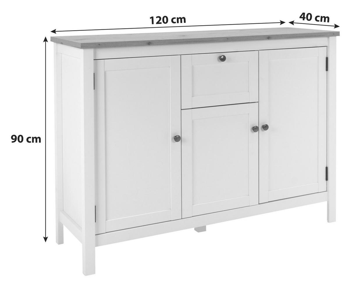 Sideboard Dekor Mit 3 Türen 120 cm Bergen 57 Weiß/ Eiche - Eichefarben/Weiß, KONVENTIONELL, Holzwerkstoff (120/90/40cm) - MID.YOU