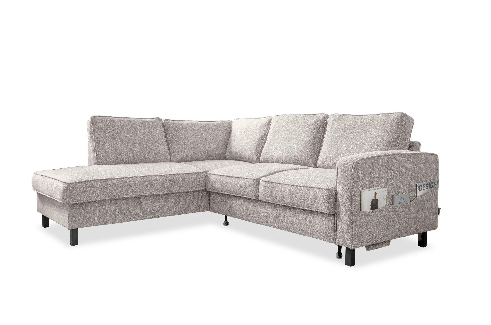 Ecksofa Molly Salz und Pfeffer S: 198x233 cm - Grauweiß/Schwarz, Textil (198/233cm) - MID.YOU