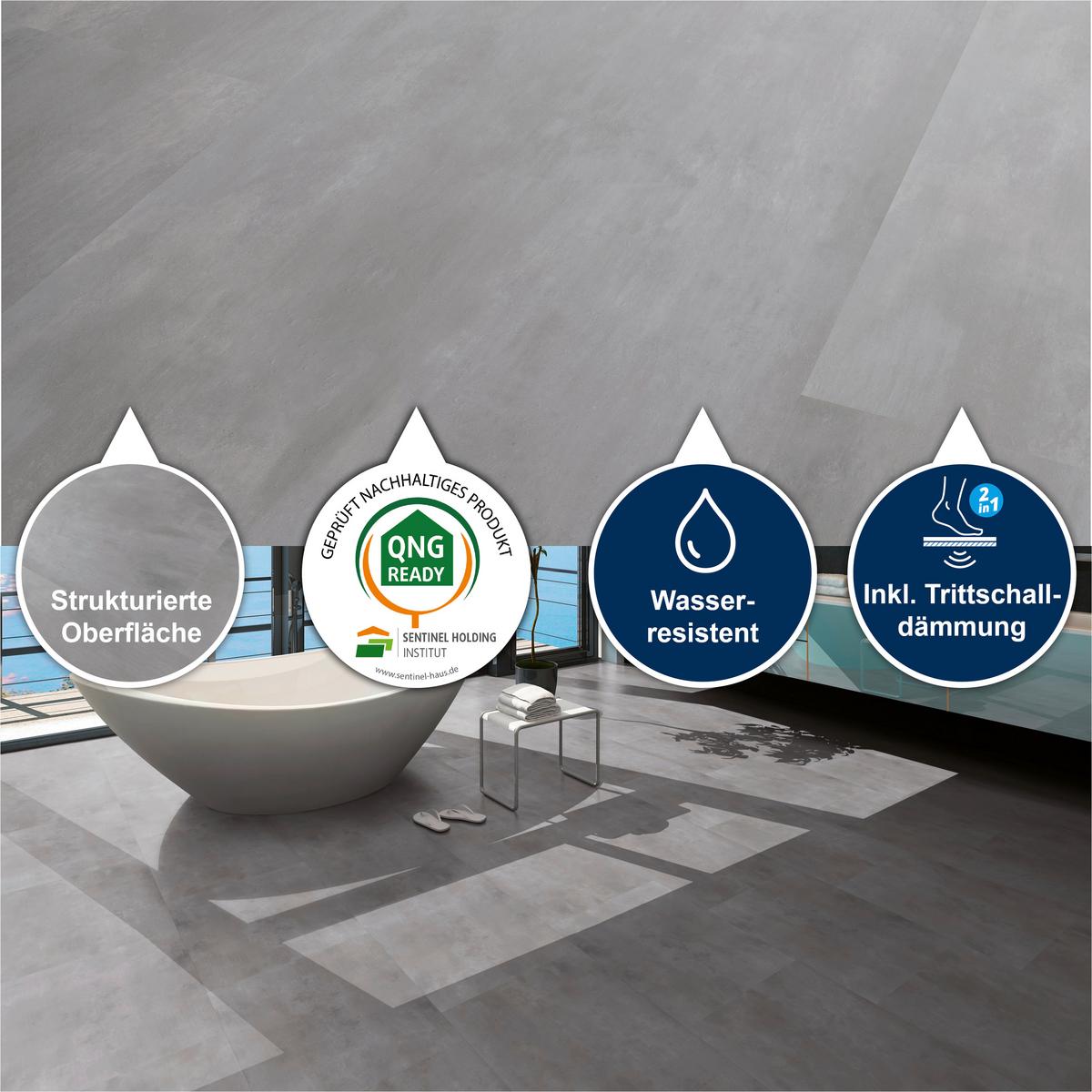 Designboden Steinoptik Grau Stärke 6,5mm - Grau, Basics, Kunststoff (93.5/46.5/0.65cm)