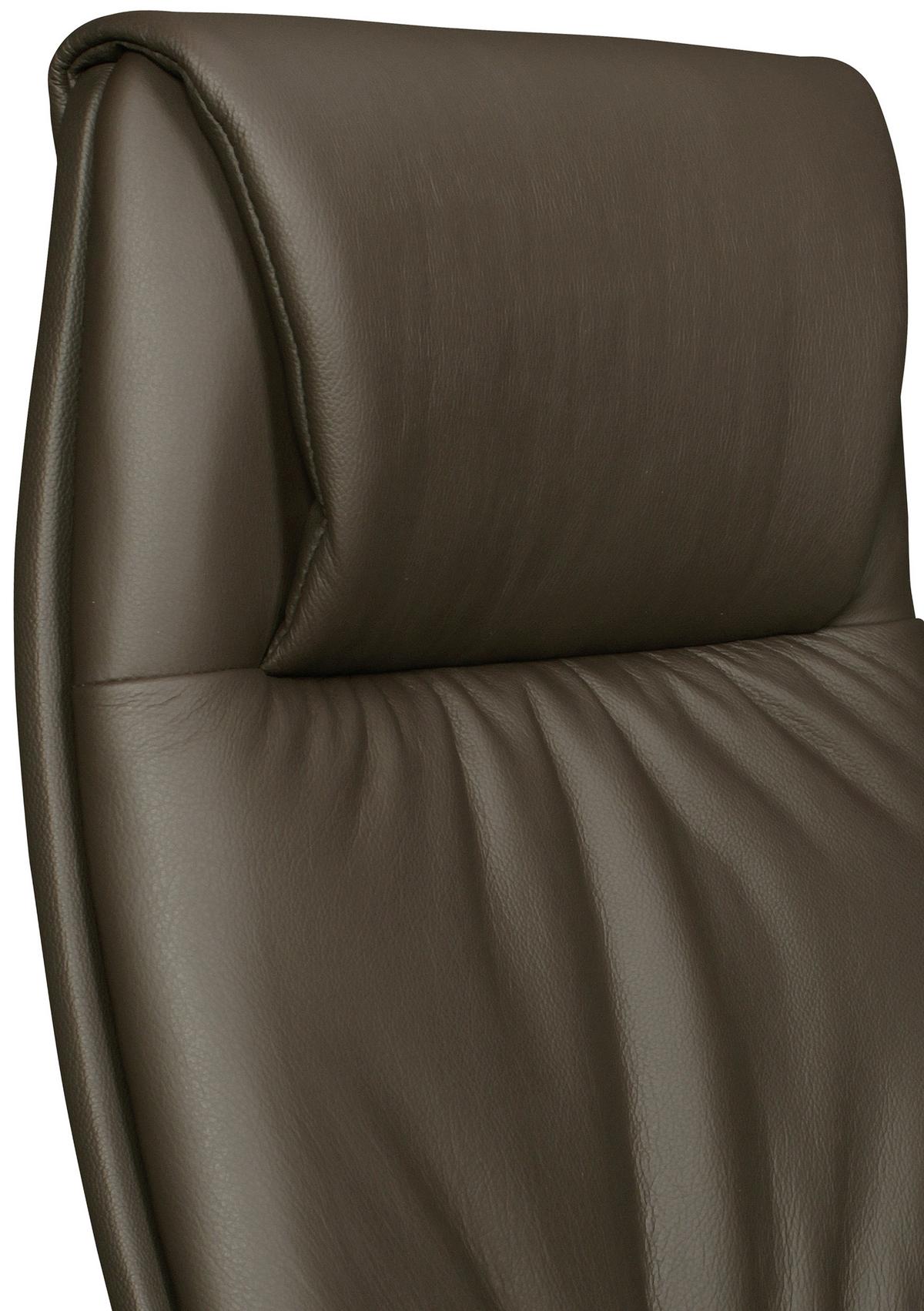 Chefsessel Oxford Echtleder Mit Armstützen + Wippfunktion - Silberfarben/Braun, MODERN, Kunststoff/Metall (67/117/58cm) - MID.YOU