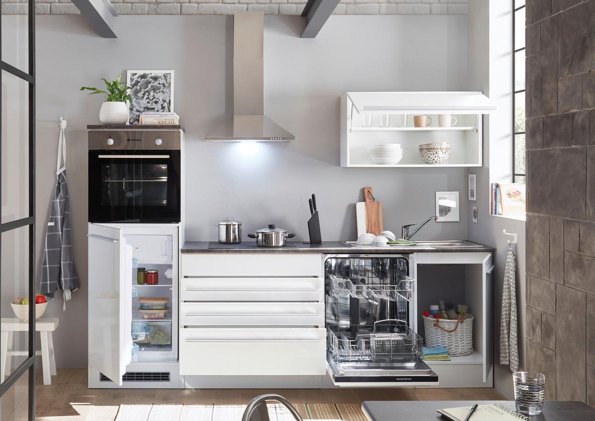 Kuchyňský blok JAZZ bez spotřebičů, šířka 260 cm - bílá/barvy stříbra, Konvenční, kompozitní dřevo/plast (260cm) - MID.YOU