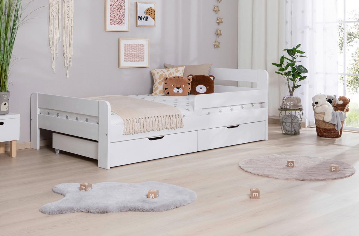 Bett Bennet Weiß inkl. Zubehör,120x200 cm - Weiß/Naturfarben, MODERN, Holz/Textil (120/200cm) - MID.YOU