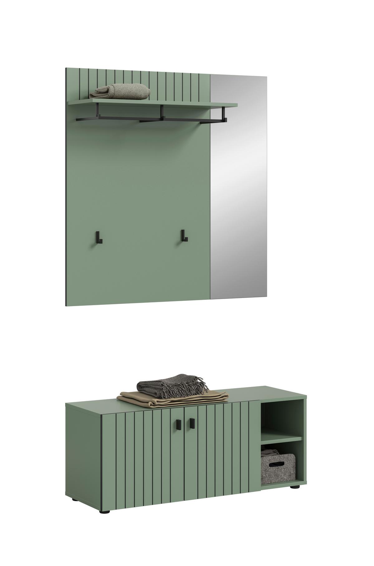 Garderobe Station Graugrün B: 106cm - Graugrün, Design, Holzwerkstoff (106/192/37cm) - MID.YOU