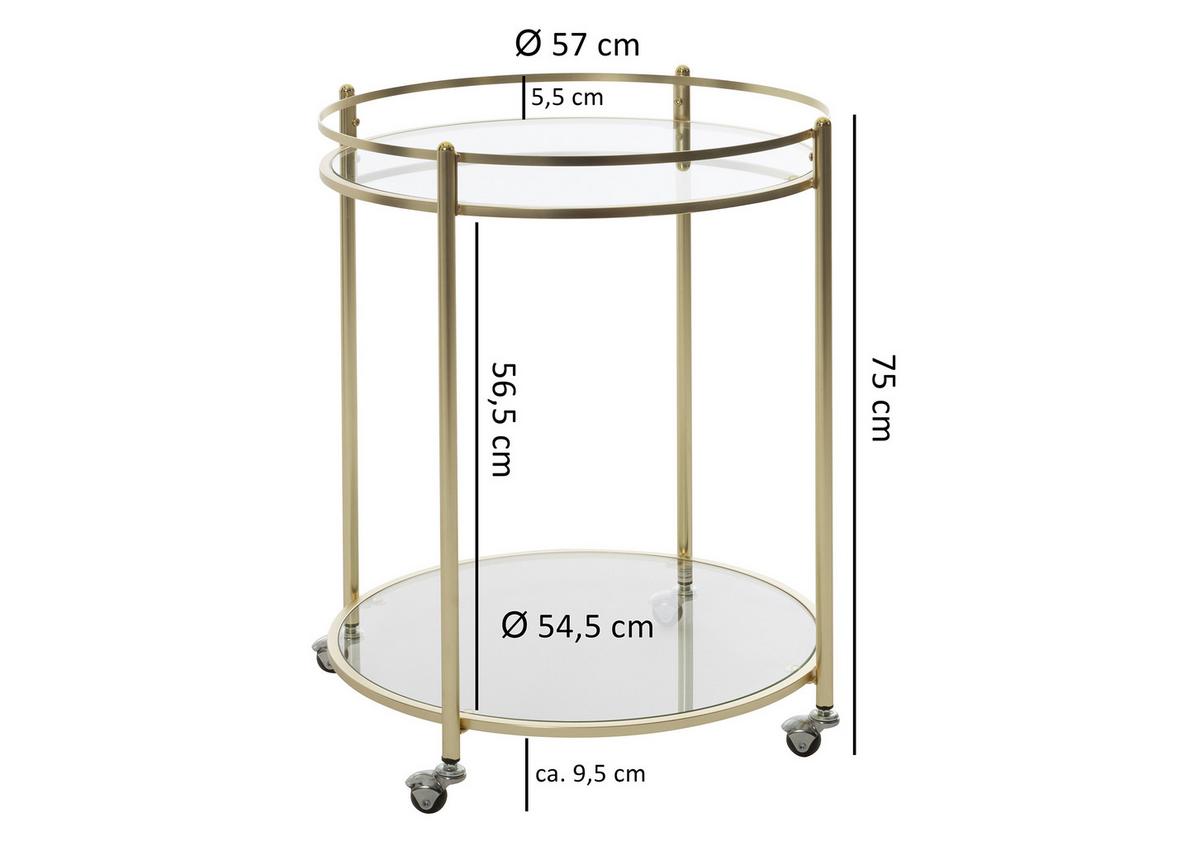 Servírovací vozík JAMES zlatá/sklo - zlatá, Design, kov/sklo (75/57/75cm) - MID.YOU