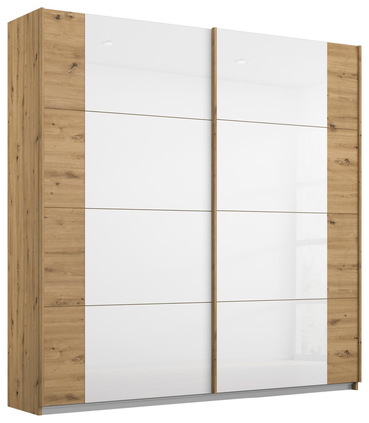 Schwebetürenschrank Artemis B: 181 Cm Weiß/eiche Dekor - Weiß/Eiche Artisan, MODERN, Glas/Holzwerkstoff (181/210/62cm) - Rauch Möbel