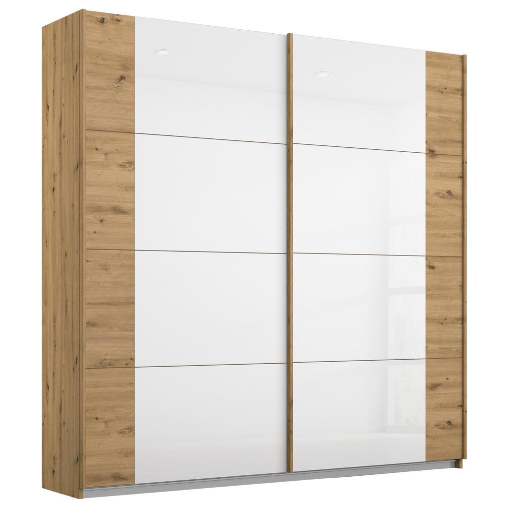 Schwebetürenschrank Artemis B: 181 cm Weiß/Eiche Dekor