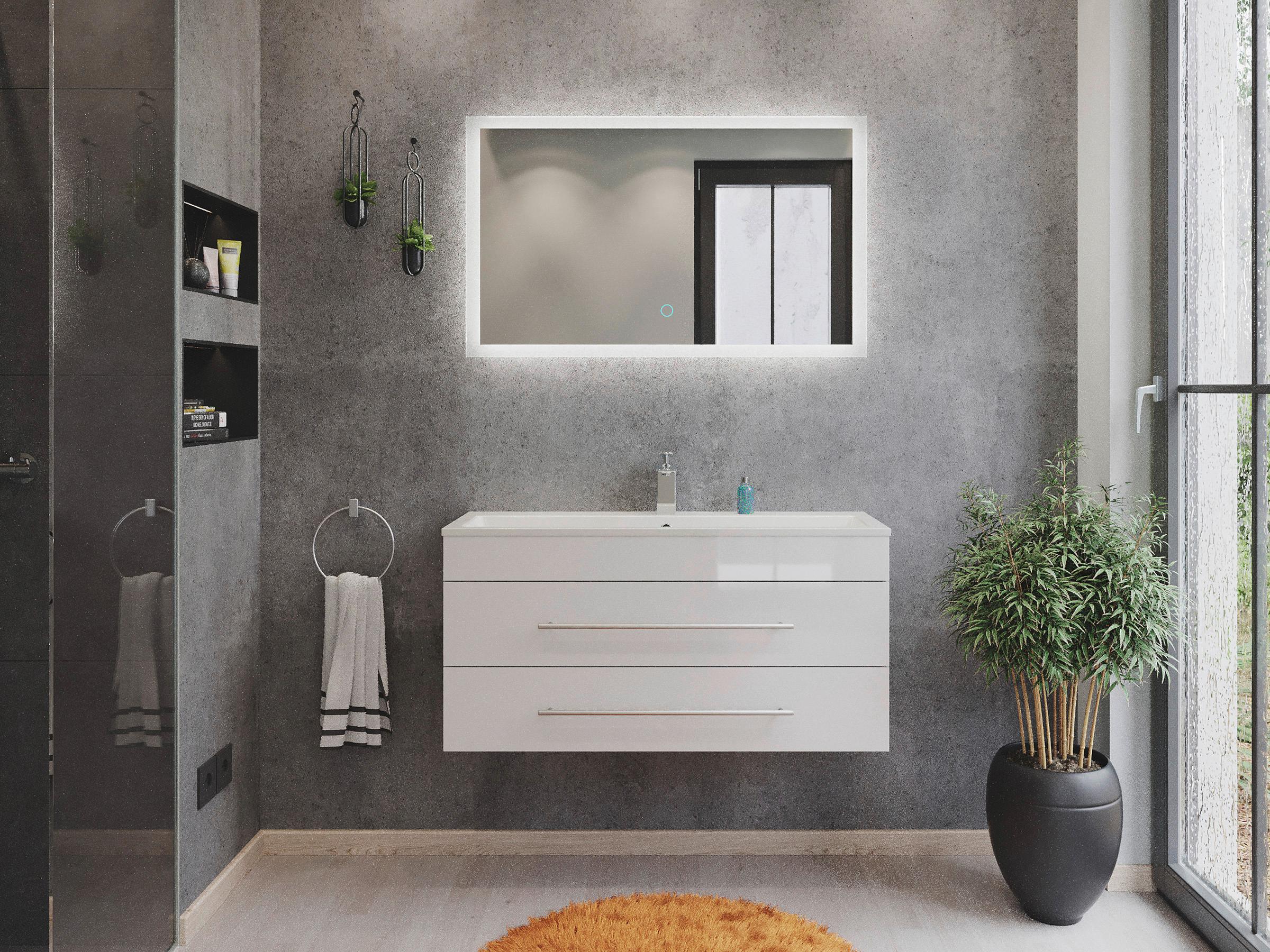 Badezimmer Portus Weiß Hg B: 100 cm - Weiß Hochglanz/Weiß, MODERN, Holzwerkstoff (100cm) - MID.YOU