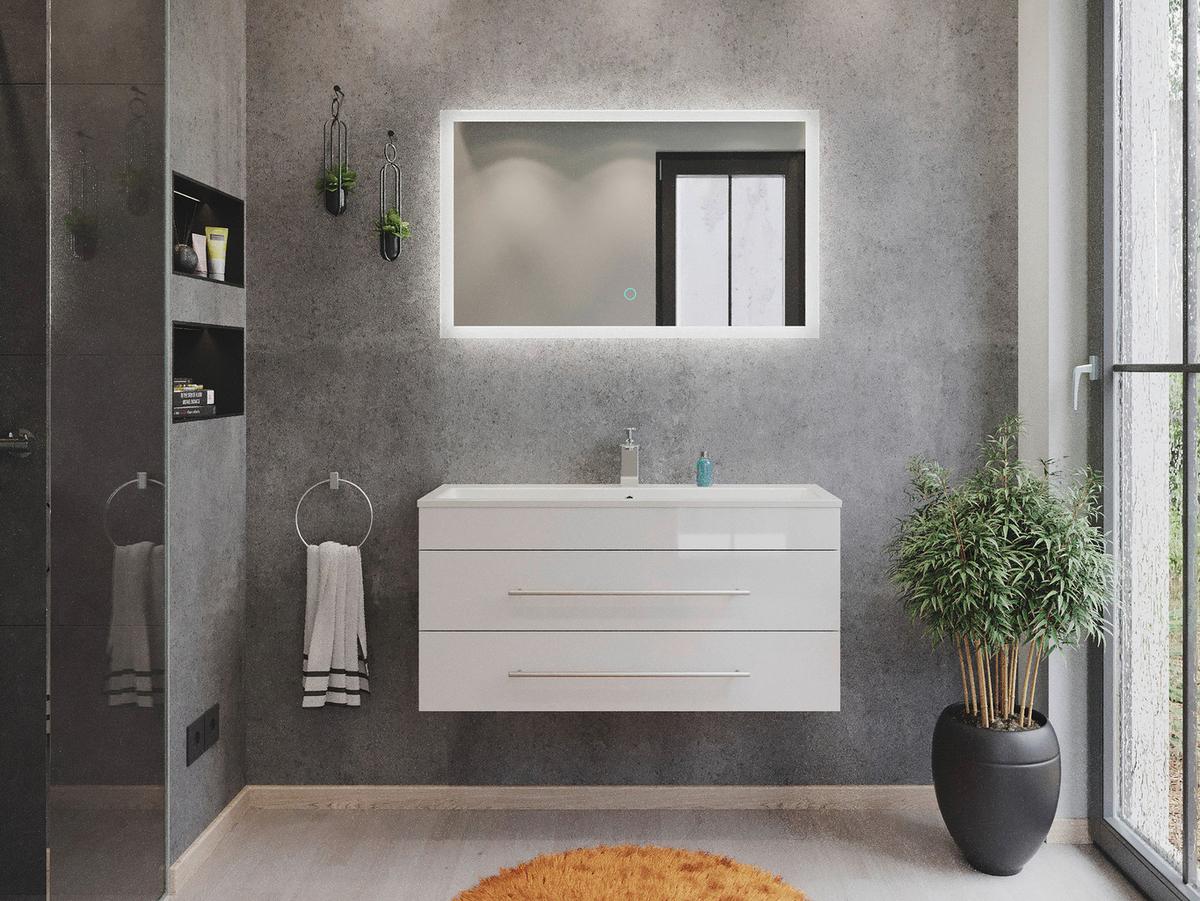 Badezimmer Portus Weiß Hg B: 100 cm - Weiß Hochglanz/Weiß, MODERN, Holzwerkstoff (100cm) - MID.YOU