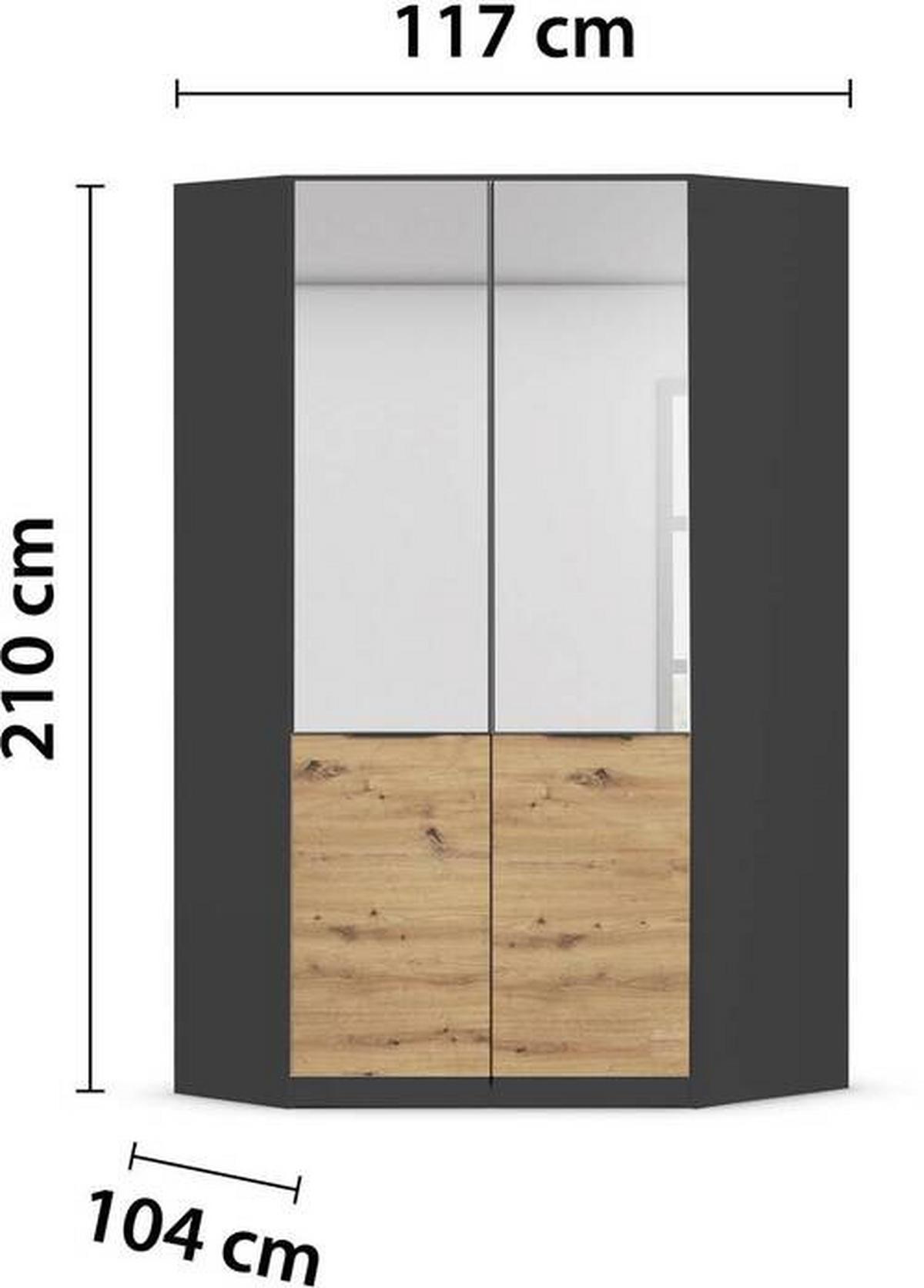 Rohová šatní skříň MAX-EXTRA,2-dveřová,2 zrcadla - šedá/dub artisan, Konvenční, kompozitní dřevo/plast (117/210/104cm) - James Wood