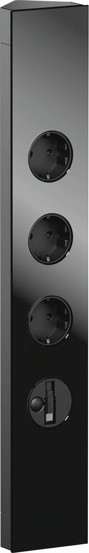 Steckdosenelement Power Eck - Schwarz, MODERN, Glas/Metall (7,5/46/5,7cm)