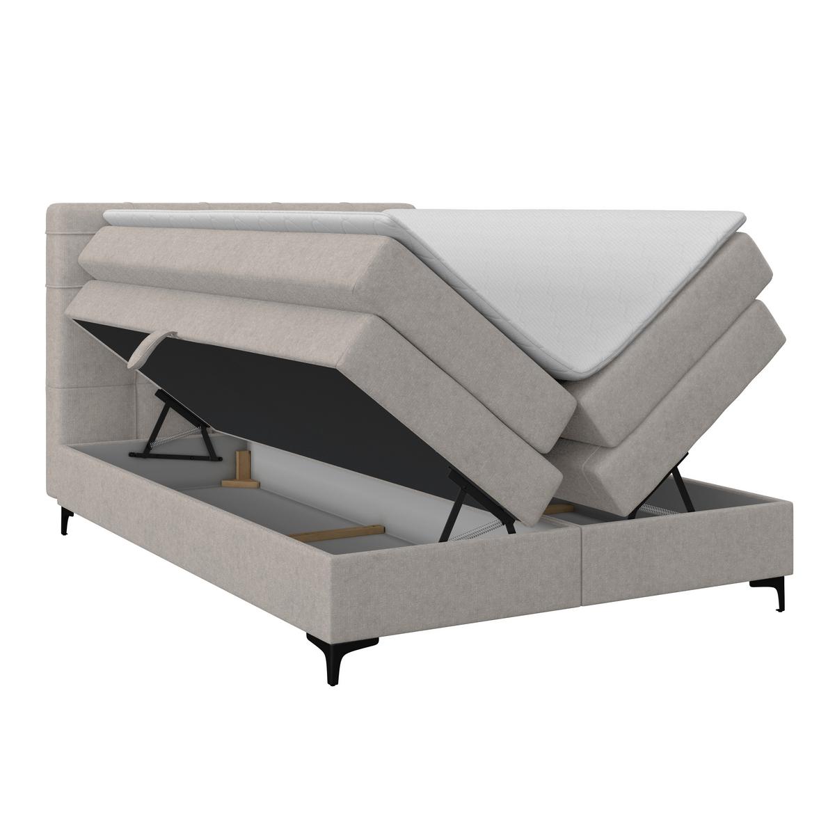 Boxspringbett MITTO Lavagrau 140x200 cm - Lavagrau/Schwarz, KONVENTIONELL, Textil/Metall (140/200cm)