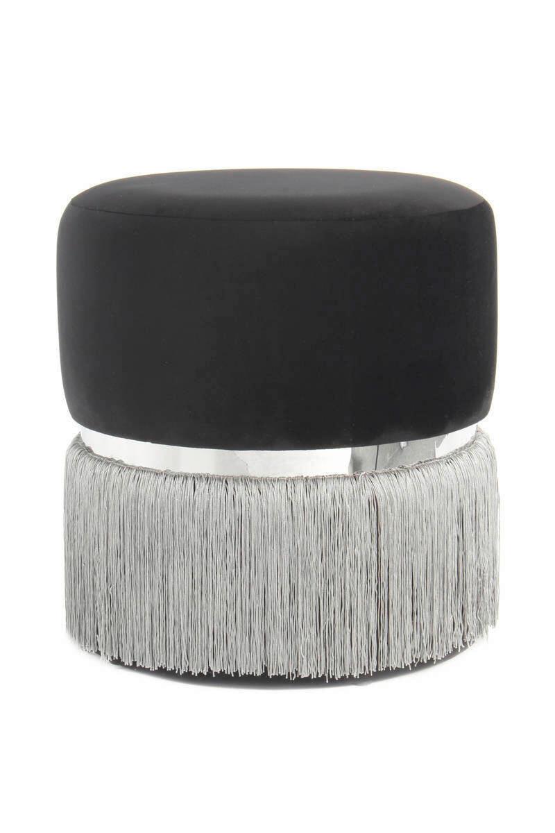 Pouf Samt/Edelstahl Grau/Schwarz DxH: 41x44,5 cm