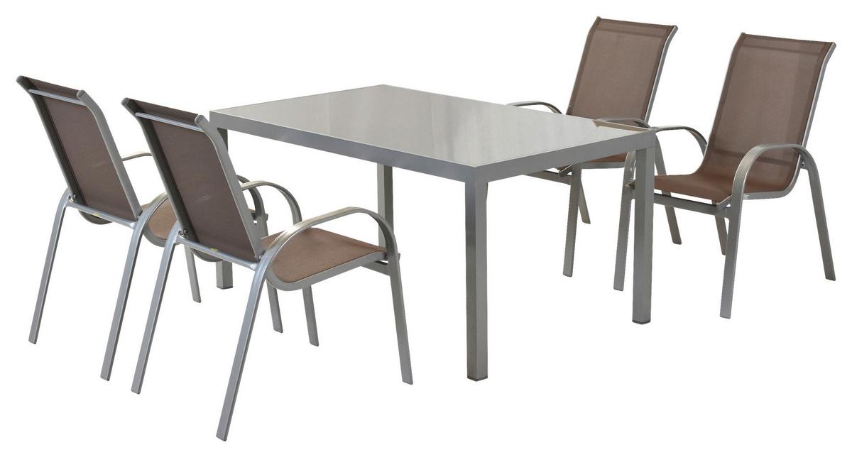 Gartenmöbel Set 5-tlg. Amalfi Aus Aluminium - Taupe/Silberfarben, MODERN, Textil/Metall - Gardenson