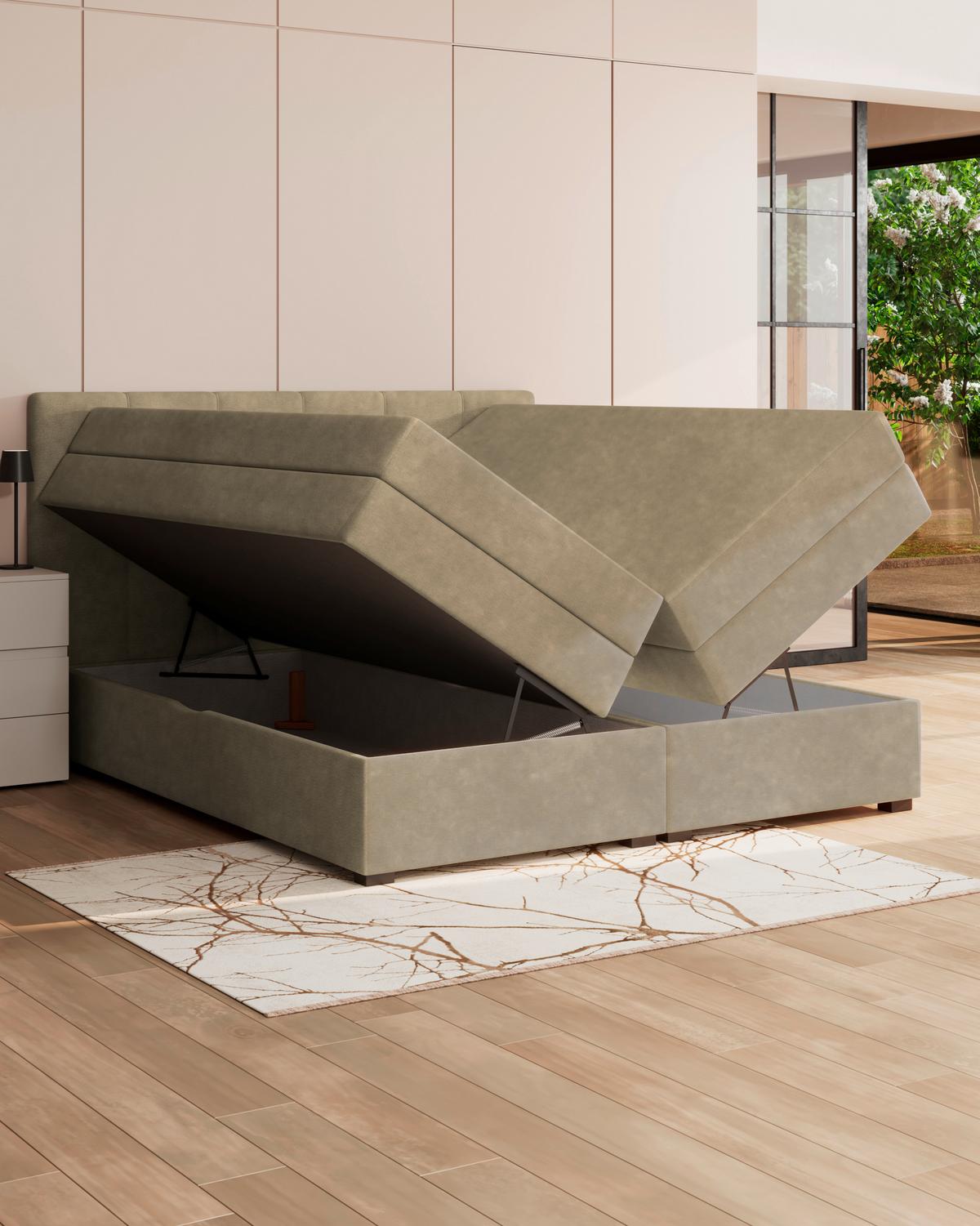 Boxspringbett Mit Topper & Bettkasten 200x200 Lauro - Schwarz/Braun, Trend, Textil (200/200cm)