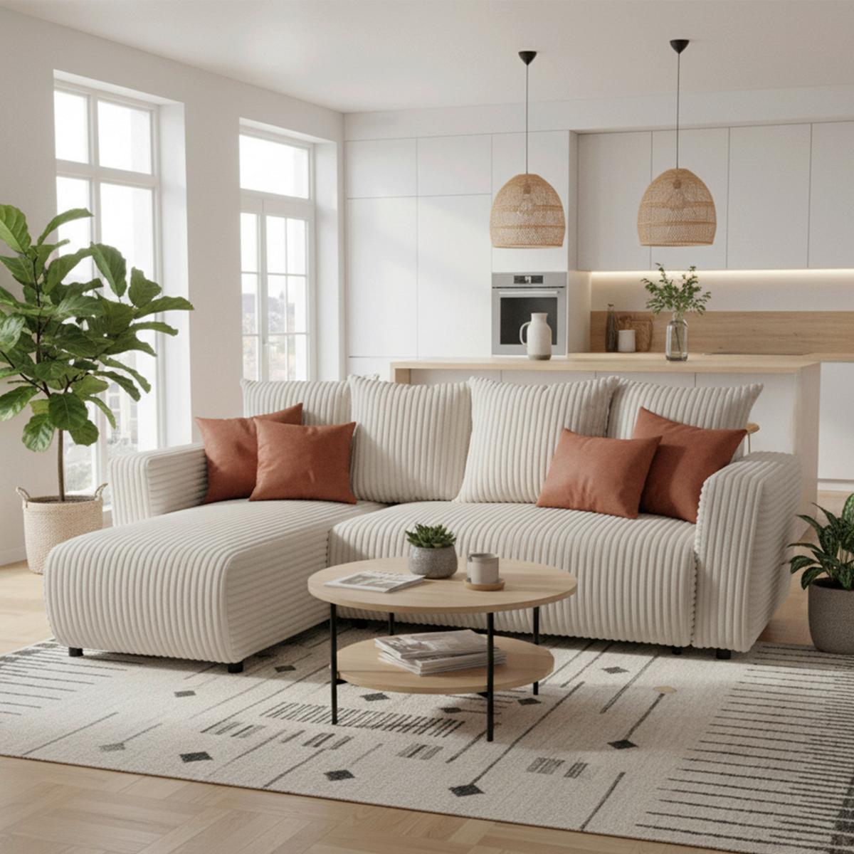 Eckschlafsofa mit Bettkasten Will, beige, 240x160cm - Beige/Schwarz, KONVENTIONELL, Holz/Holzwerkstoff (240/160cm)