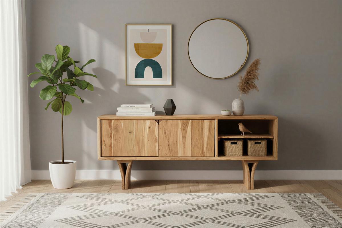 Lowboard Akazie B: 145cm - Naturfarben, Design, Holz (145/60/40cm) - MID.YOU