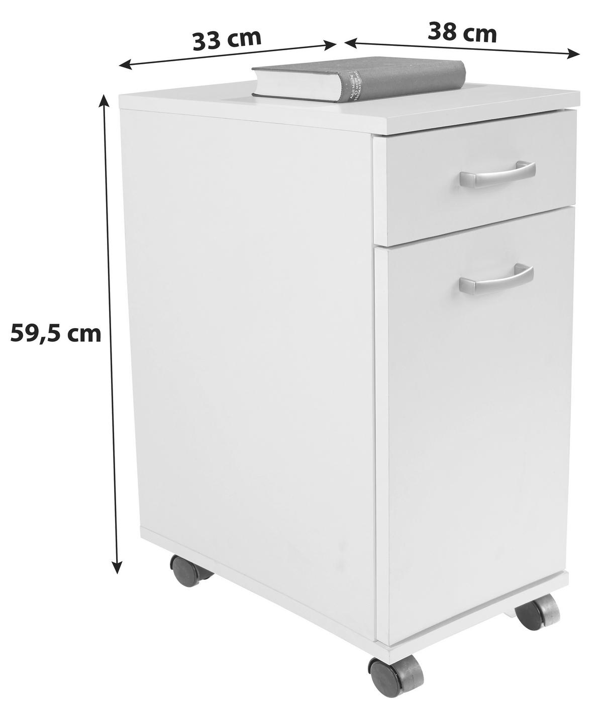 Rollcontainer Beton Optik/Weiß Rimini 33x59,5x38 cm - Dunkelgrau/Weiß, MODERN, Holzwerkstoff (33/59,5/38cm)