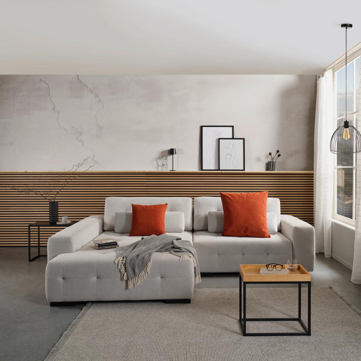 Ecksofa Mit Schlaffunktion Chance Mit Kissen Beige - Beige/Rot, MODERN, Holz/Holzwerkstoff (201/301cm)