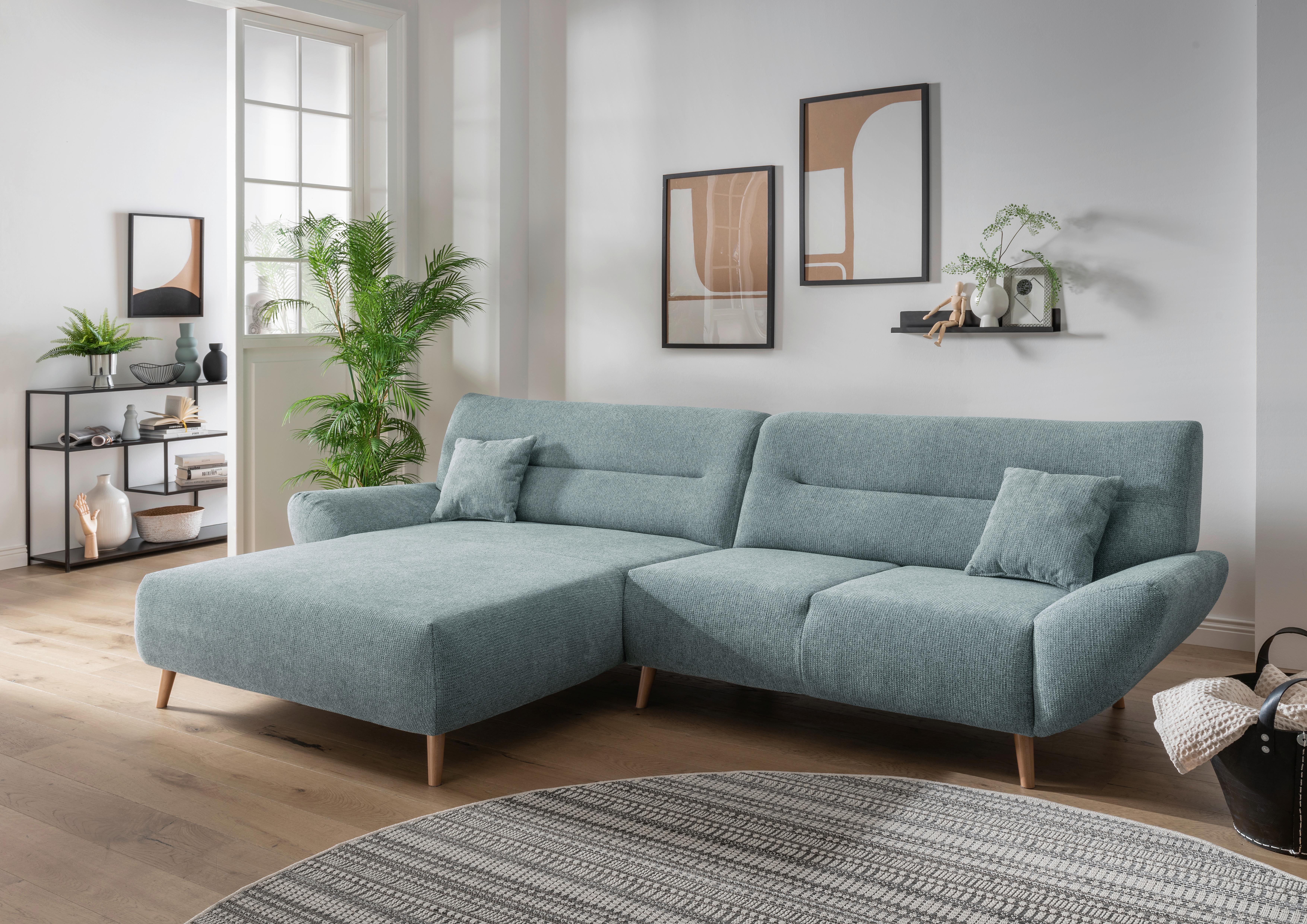 Ecksofa Chenille Blau S: 166x290 cm - Wildeiche/Mintgrün, MODERN, Textil (166/290cm) - MID.YOU