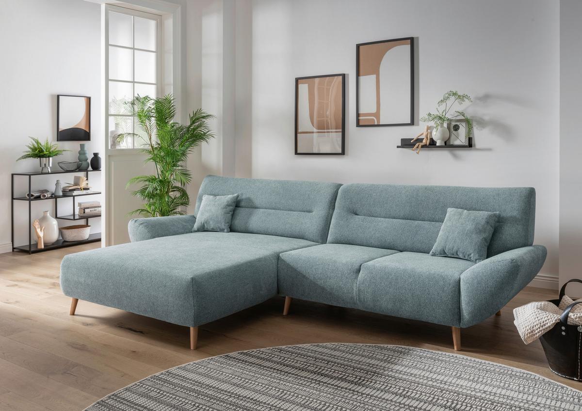 Ecksofa Chenille Blau S: 166x290 Cm - Wildeiche/Mintgrün, MODERN, Textil (166/290cm) - MID.YOU