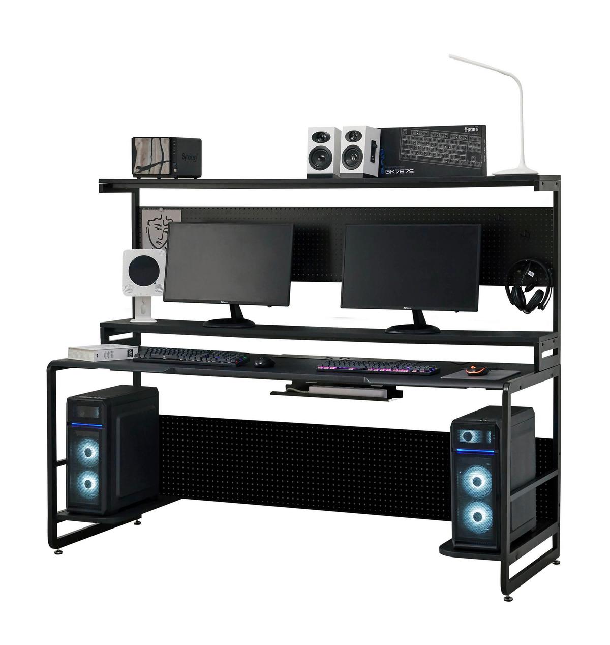 Schreibtisch Schwarz L: 180cm - Schwarz, Design, Holzwerkstoff/Metall (180/70/148cm) - Livetastic