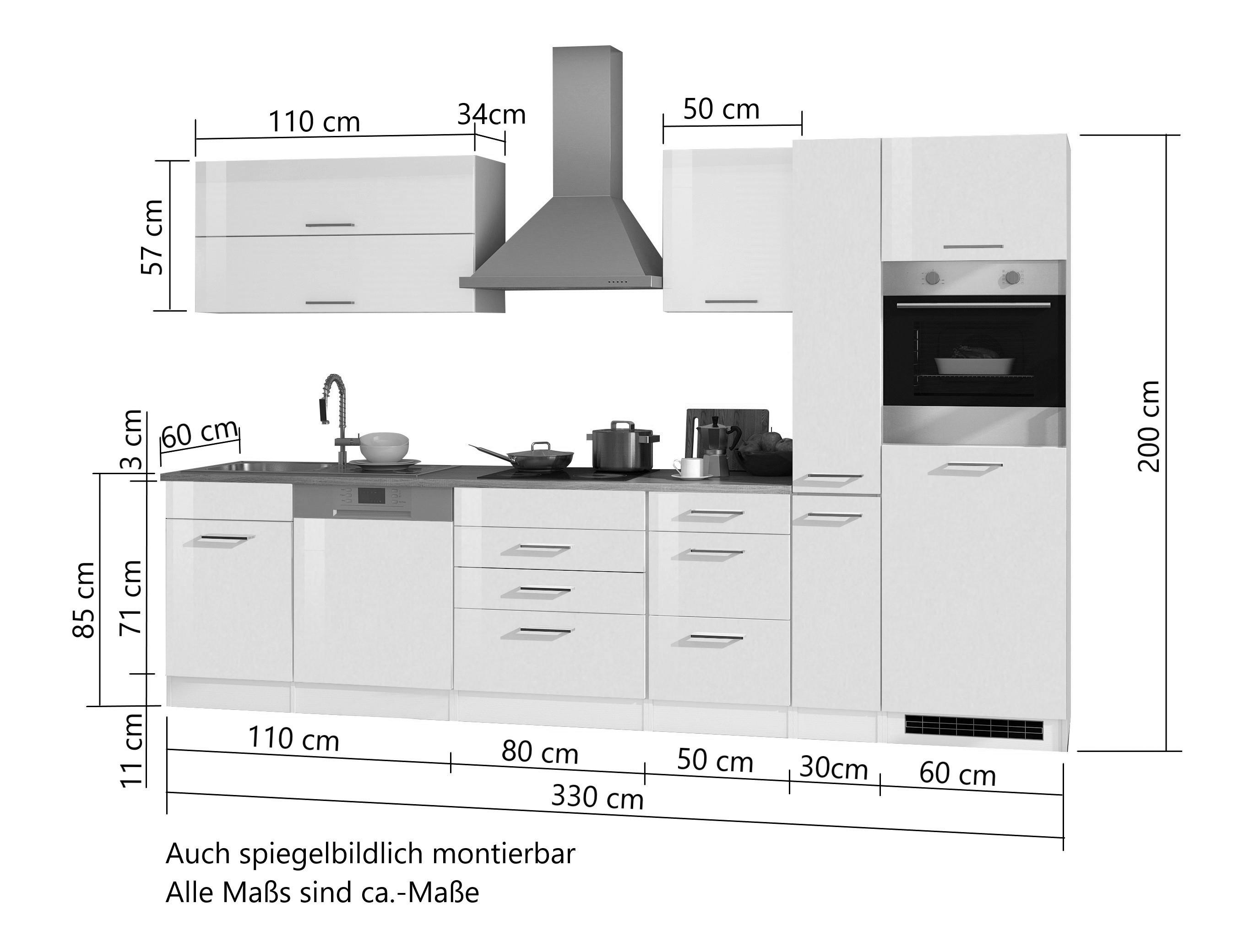 Küchenblock Mailand Graphitfarben B: 330cm - Graphitfarben/Sonoma Eiche, MODERN, Holzwerkstoff (330cm) - Held