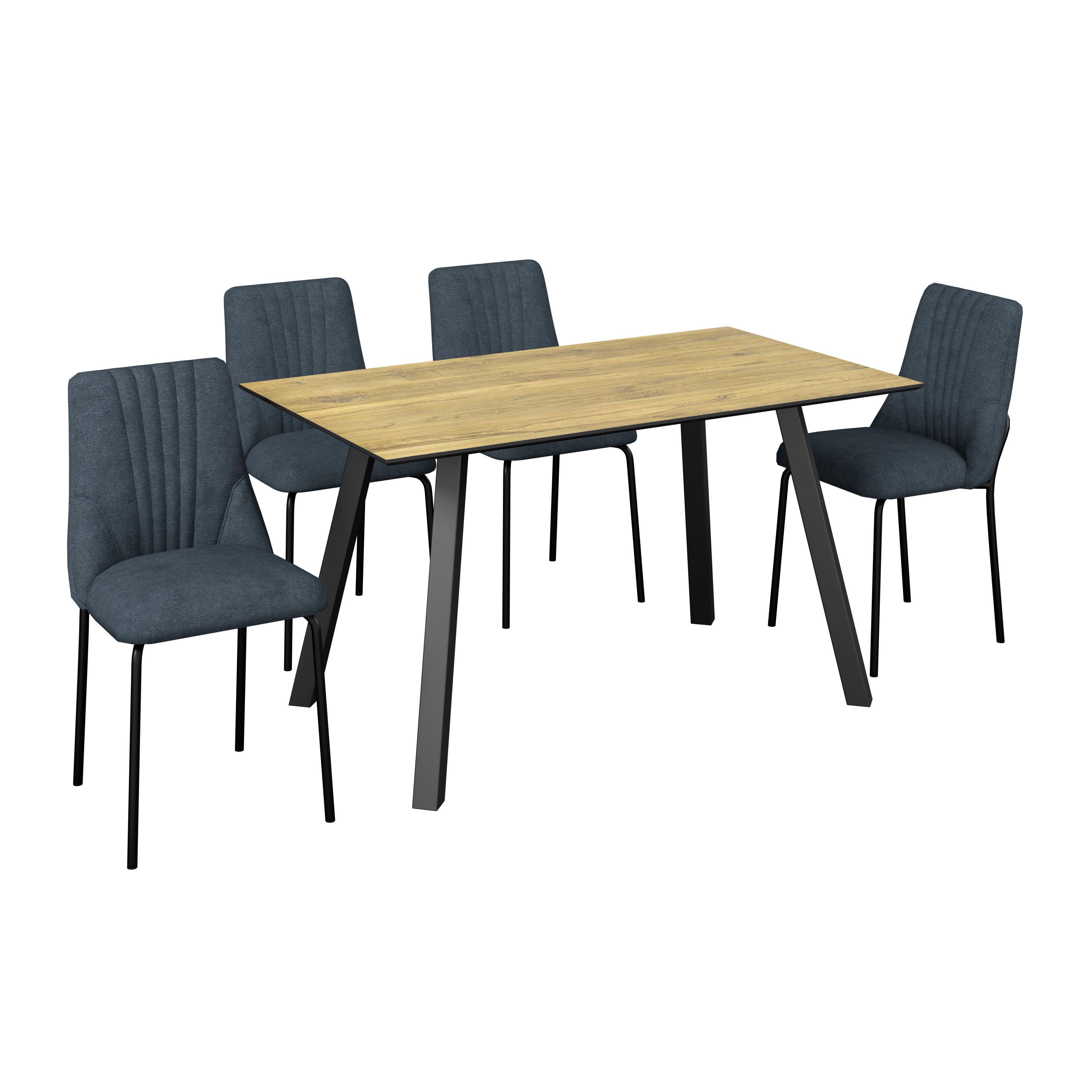 Tischgruppe Zurs 5-teilig Artisan Eiche/Leinenoptik grau - Eichefarben/Schwarz, Trend, Holz/Holzwerkstoff (140/75/80cm)