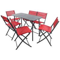 Gartenmöbel Set 7-Tlg. Sumila aus Metall/Kunststoff/Textil - Rot/Schwarz, MODERN, Kunststoff/Textil - Ambia Garden