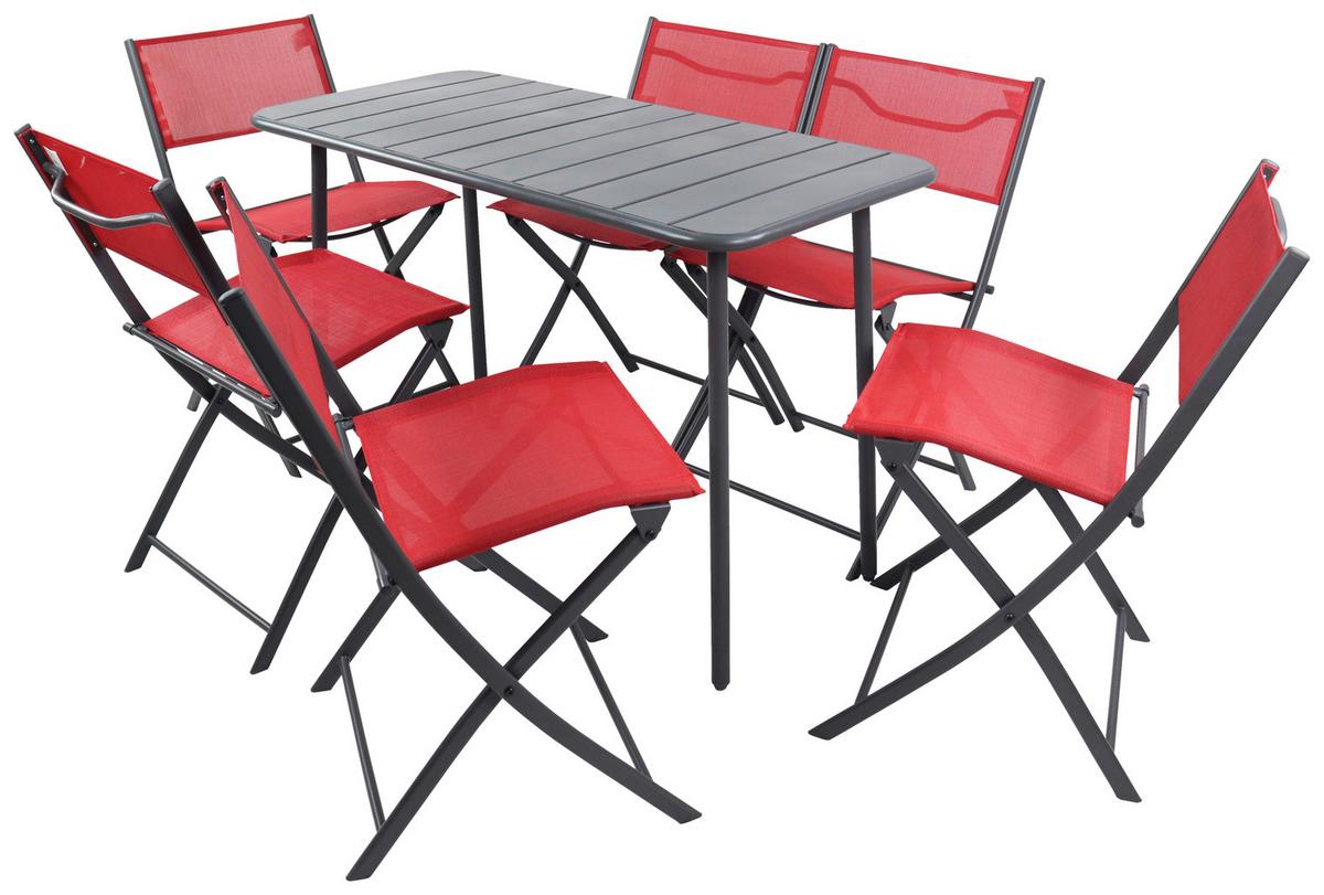 Gartenmöbel Set 7-Tlg. Sumila aus Metall/Kunststoff/Textil - Rot/Schwarz, MODERN, Kunststoff/Textil - Ambia Garden