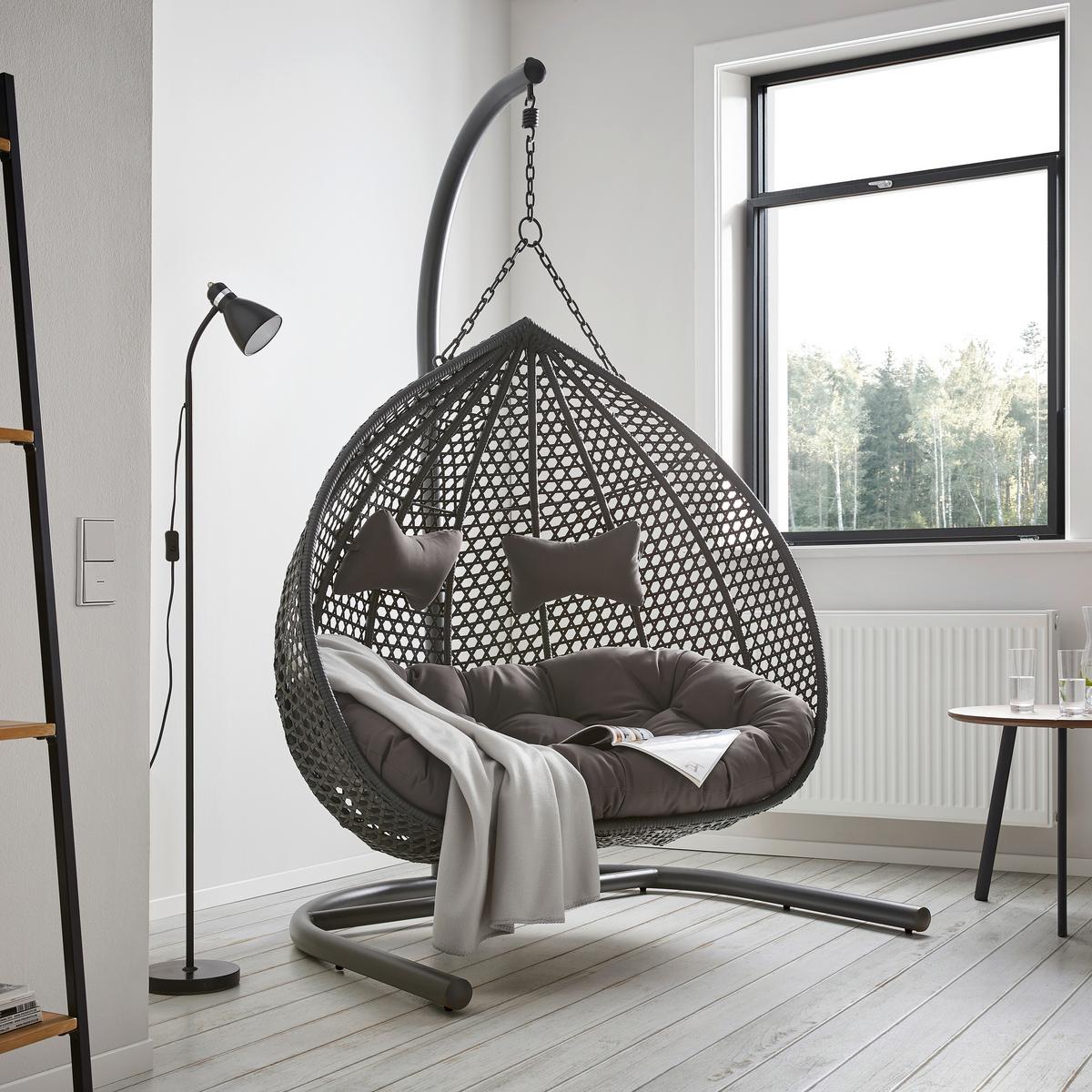 XXL Závěsné křeslo Bari včetně polštářů - šedá/tmavě šedá, Moderní, kov/textil (130/201/116cm) - Bessagi Garden