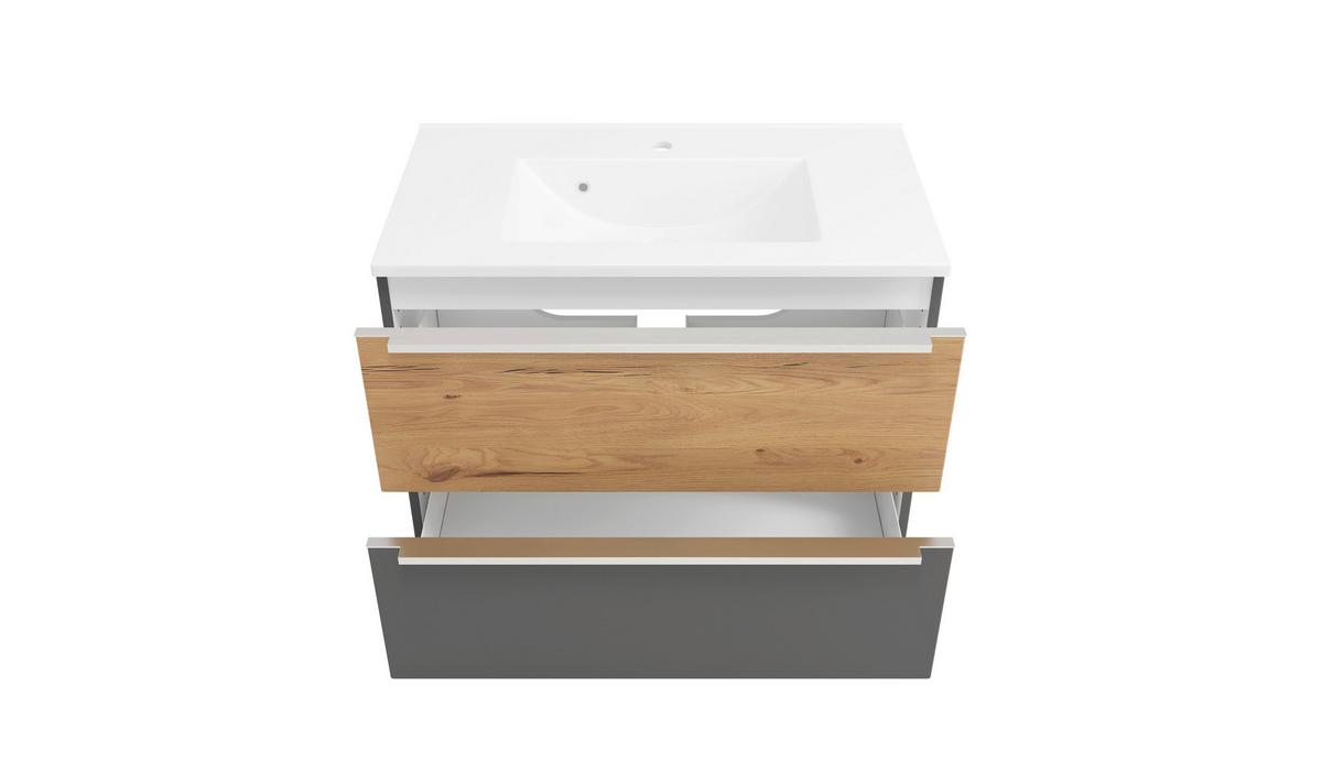 WASCHTISCHKOMBI Verona Grau/Wildeiche B: 80cm - Wildeiche/Weiß, Trend, Holzwerkstoff/Stein (80/54/47cm) - Held