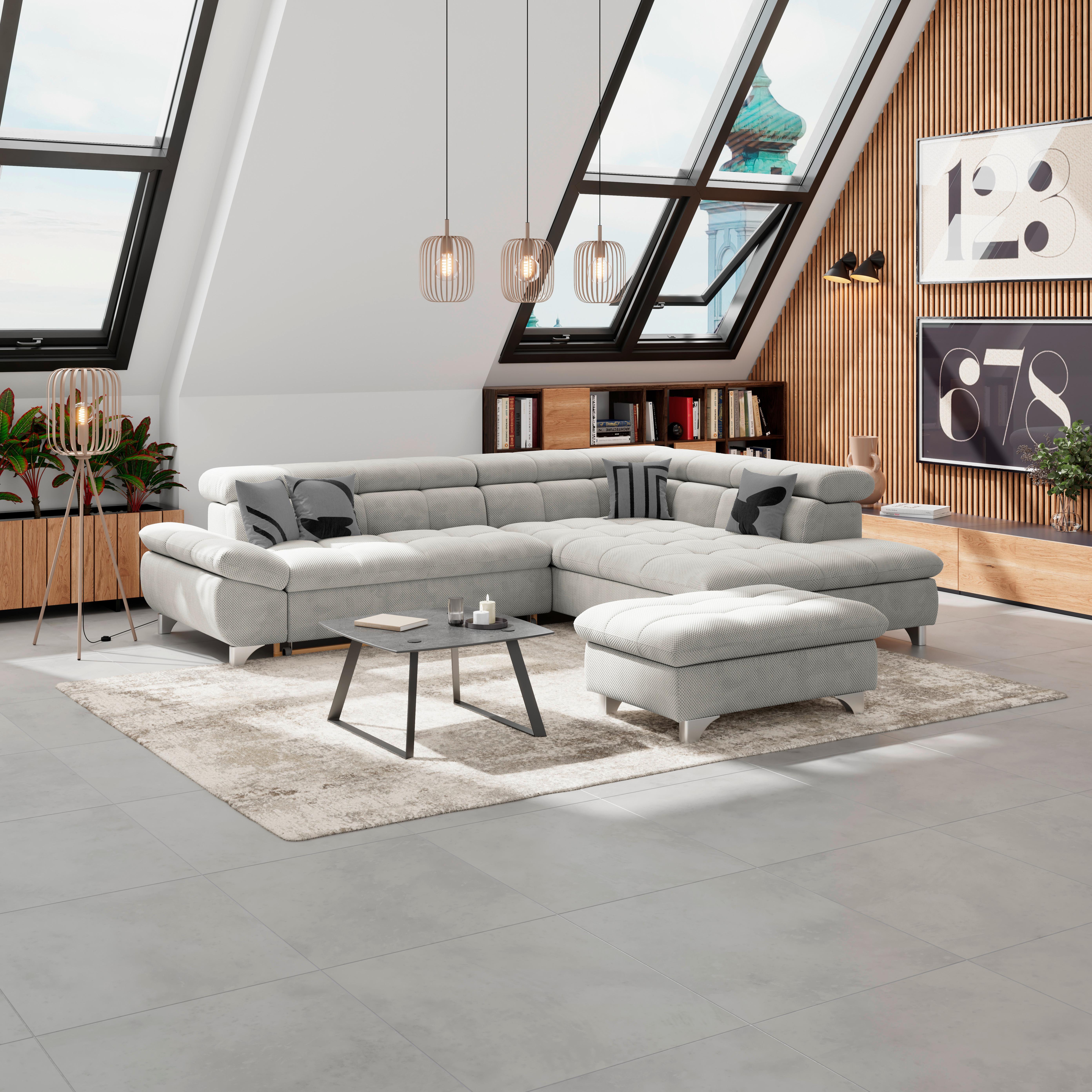 Hocker Gemini Dunkelgrau, B: 108cm - Taupe/Chromfarben, KONVENTIONELL, Textil (108/46/108cm)