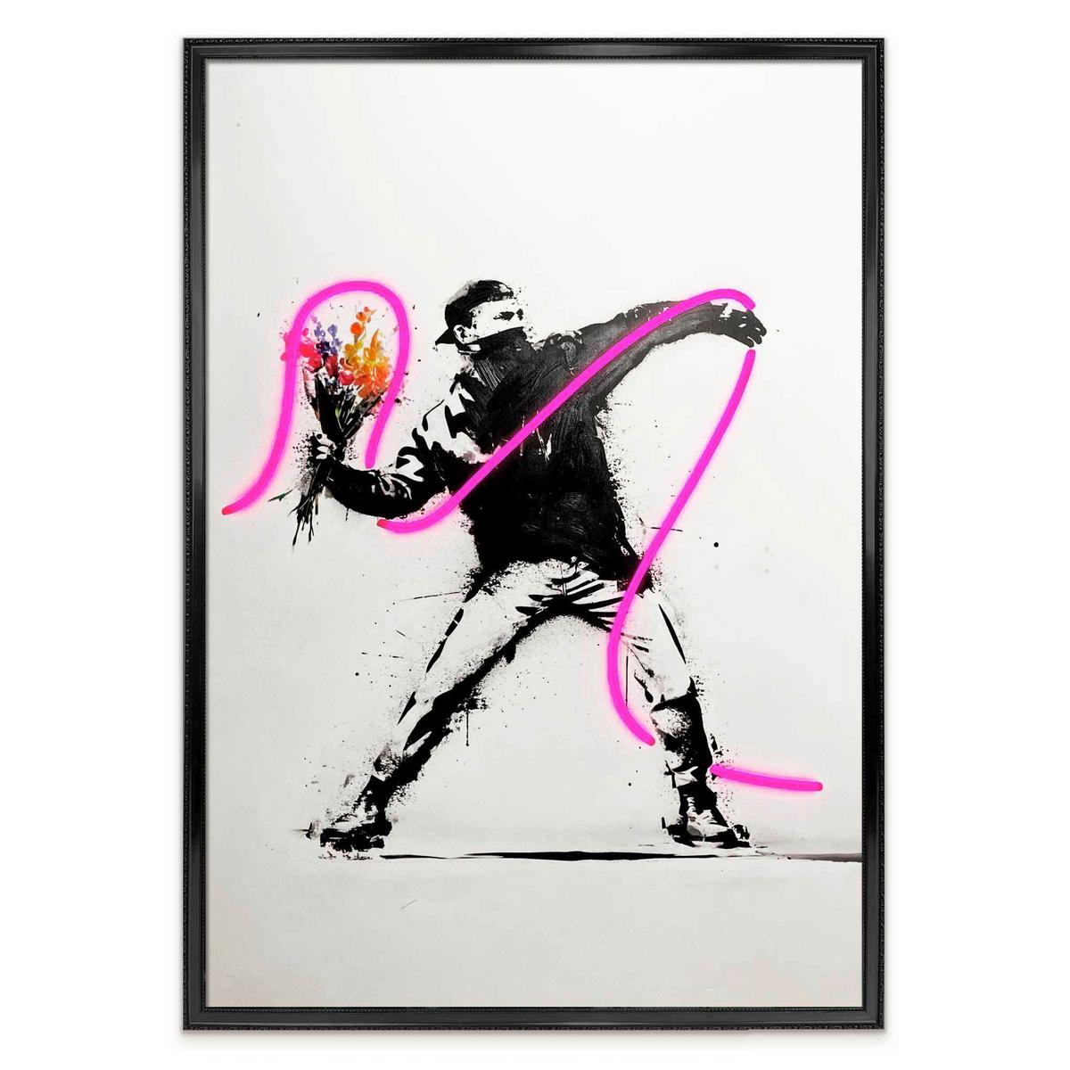 LED-Bild Neon Graffiti Thrower - Schwarz/Weiß, Basics, Holzwerkstoff/Kunststoff (70/100/3,5cm)