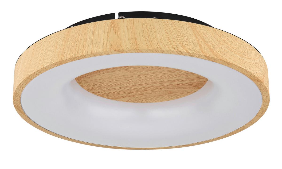 LED-Deckenleuchte Ø 40 cm mit Farbtemperaturwechsler - Opal/Schwarz, Natur, Kunststoff/Metall (40/10cm) - Globo