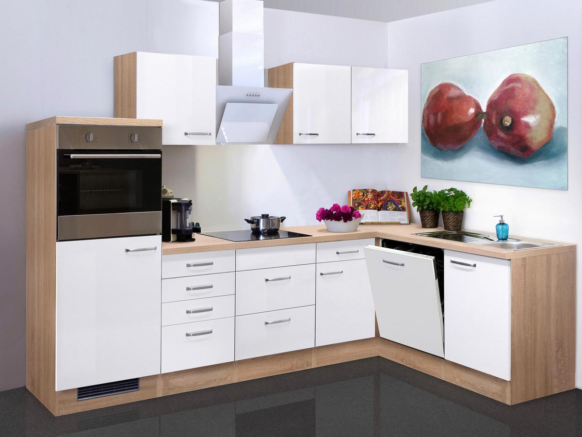 Eckküche Valero Sonoma Eiche/weiß S: 280x170cm - Weiß Hochglanz/Sonoma Eiche, Basics, Holzwerkstoff (280/170cm) - FlexWell