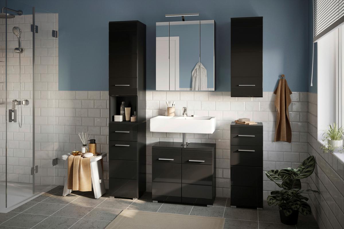 Spiegelschrank Linus Schwarz Spiegelglas B: 60 cm - Schwarz, MODERN, Glas/Holzwerkstoff (60/71/19cm) - MID.YOU