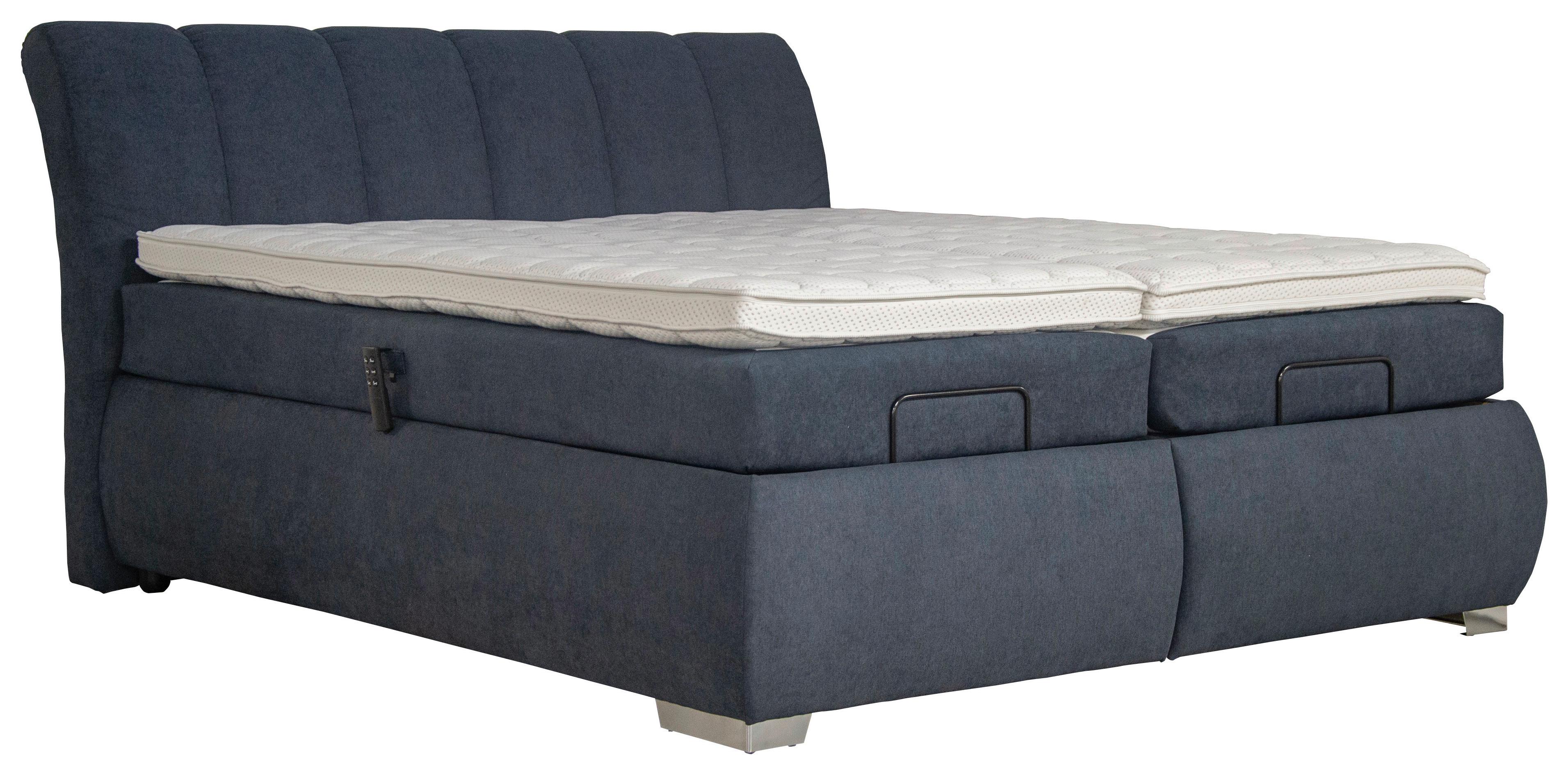 Polohovatelná Boxspring Postel Meryl, 180x200, Modrá - modrá/barvy stříbra, Konvenční, dřevo (180/200cm)