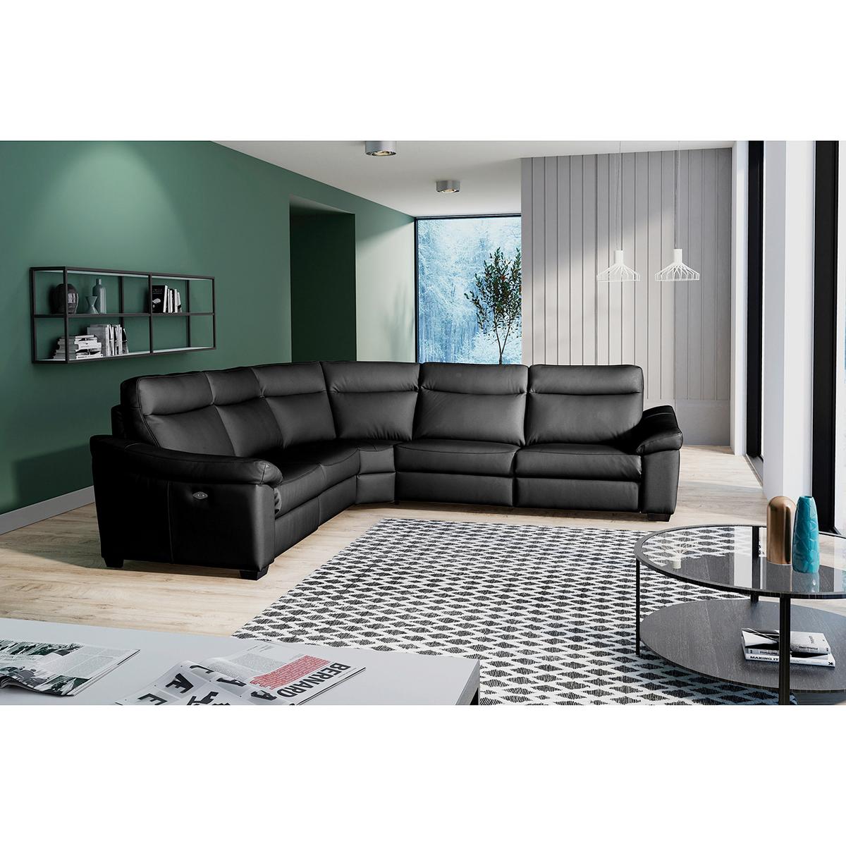 Ecksofa Dakar Schwarz B: 299x299 Cm - Schwarz, Design, Leder (299/299cm) - Livetastic