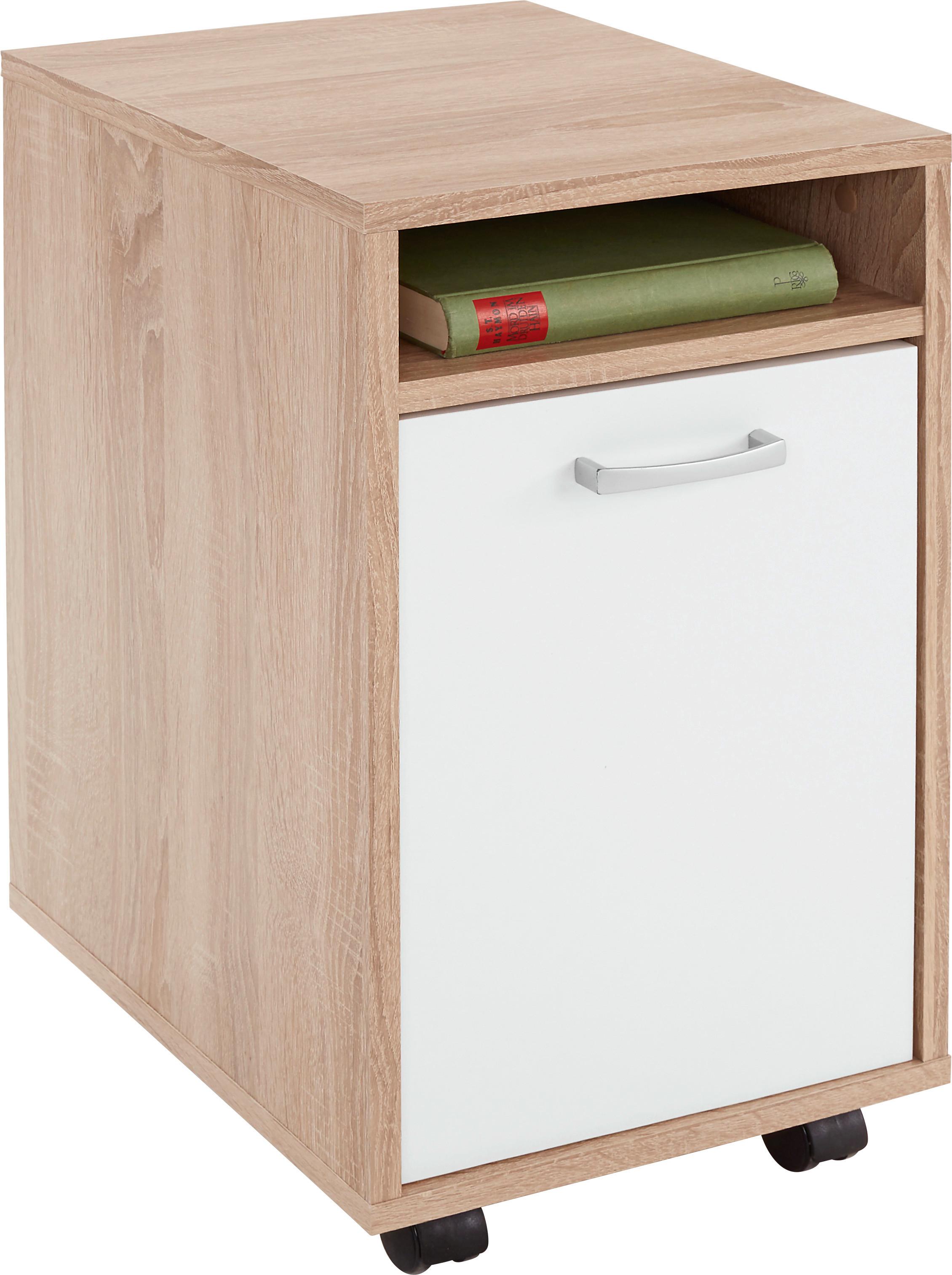 Rollcontainer Eiche/Weiß Laurenc 33x59,5x38 cm - Eichefarben/Weiß, MODERN, Holz/Kunststoff (33/59,5/38cm)