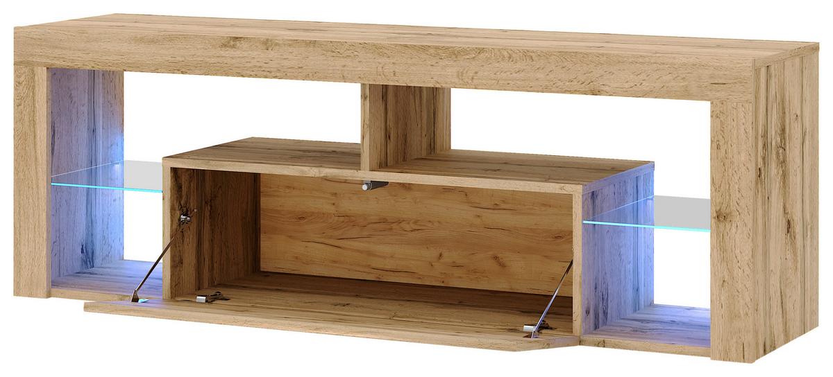 Lowboard Everest 140 Led - Eiche Wotan/Schwarz, Design, Glas/Holzwerkstoff (140/50,5/35cm) - Livetastic