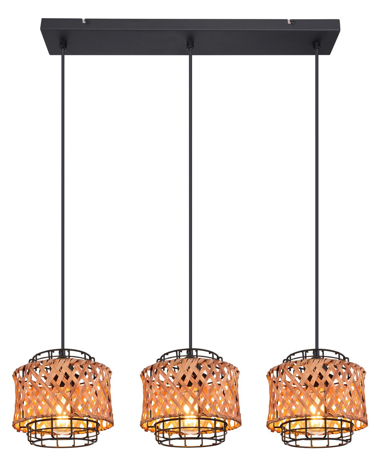 Hängeleuchte H: 120 cm 3-Flammig - Dunkelbraun/Schwarz, Natur, Naturmaterialien/Metall (17/120cm) - Globo