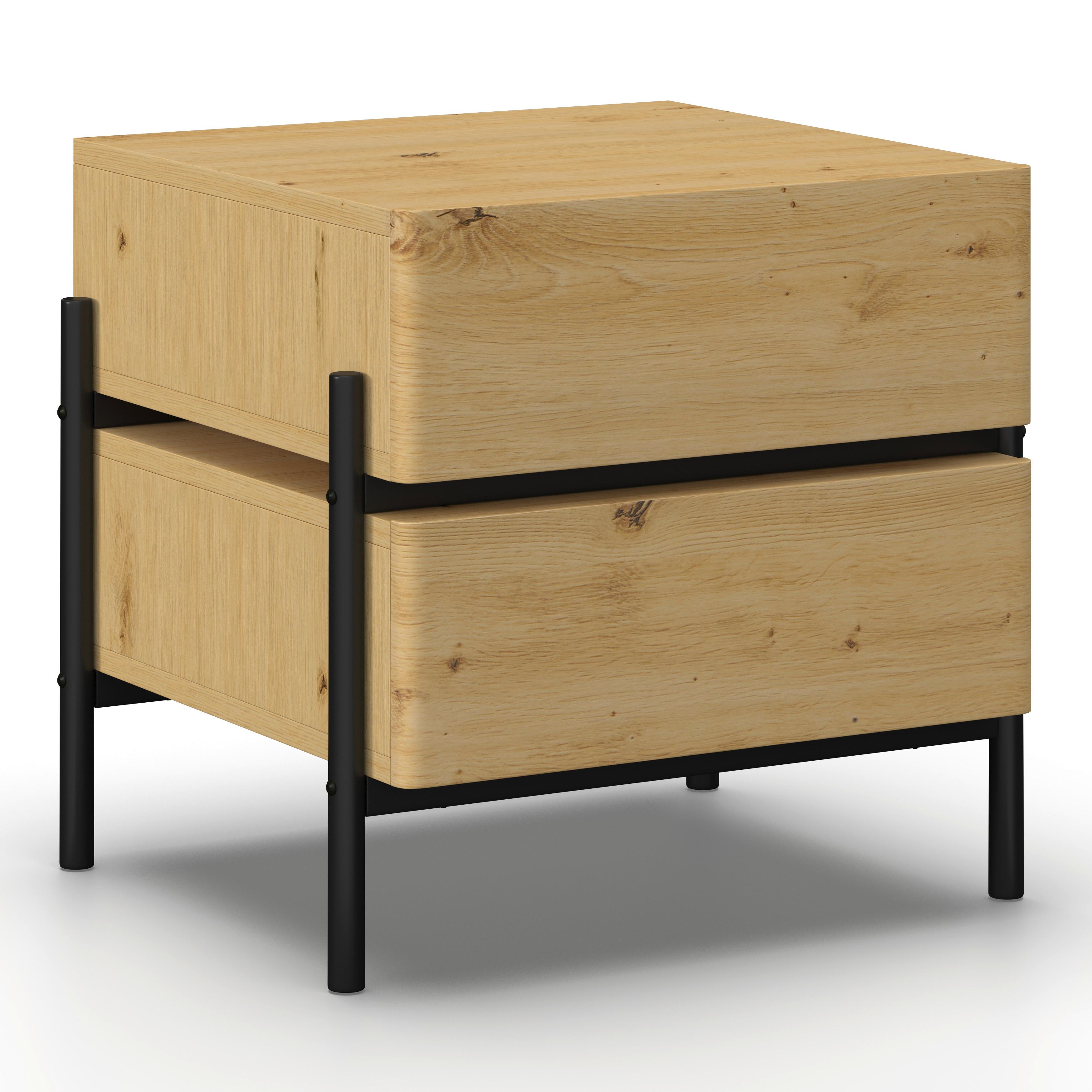 Nočný stolík JASMINA farby dubu - čierna/farba duba, Modern, kov/drevo (53/50/41,5cm) - Bessagi Home
