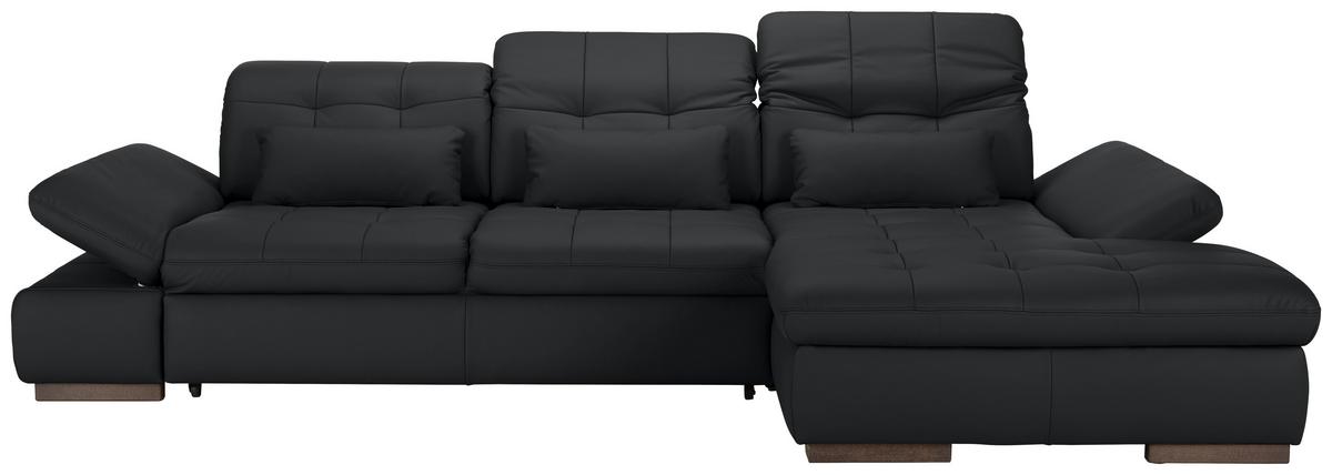 Rohová sedačka SANFINO, pravá, černá pravá kůže - černá/barvy chromu, Konvenční, kov/kůže (305/199cm) - Premium Living