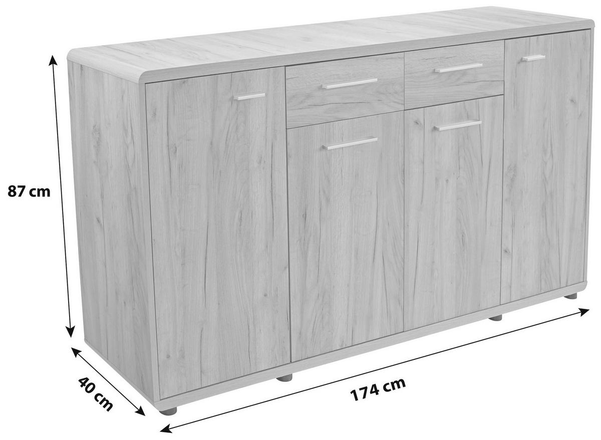 Komód Fontana 175/88 Cm - tölgyfa, Modern, faalapú anyag (174/87/40cm)