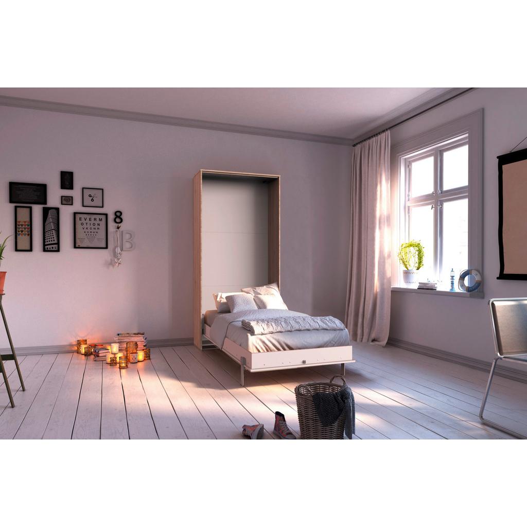 Schrankbett mit Lattenrost 90x200 Juist Weiß/Eiche