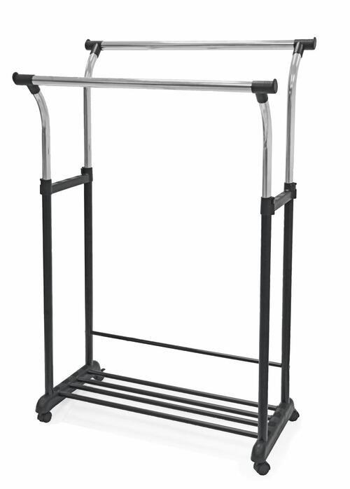 Kleiderwagen Swing L: 83 cm Metall/Kunststoff mit Rollen - Chromfarben/Schwarz, MODERN, Kunststoff/Metall (83/104-167/58cm)