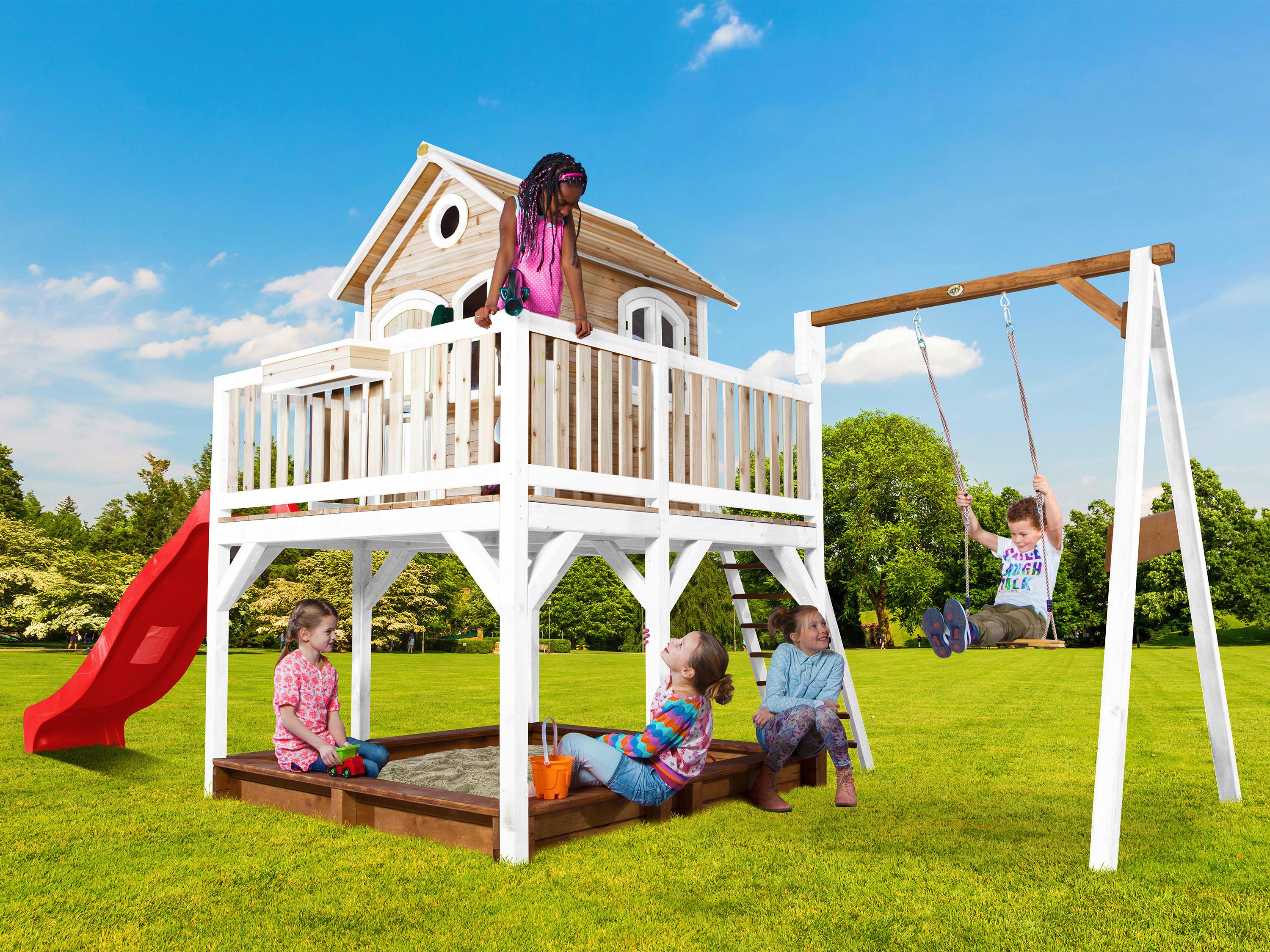 Spielturm A030.152.21 - Rot/Braun, KONVENTIONELL, Holz/Kunststoff (541/291/277cm) - Ambia Garden
