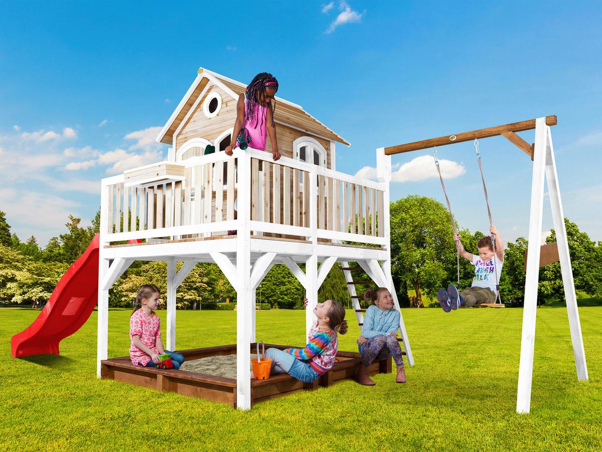 Spielturm A030.152.21 - Rot/Braun, KONVENTIONELL, Holz/Kunststoff (541/291/277cm) - Ambia Garden