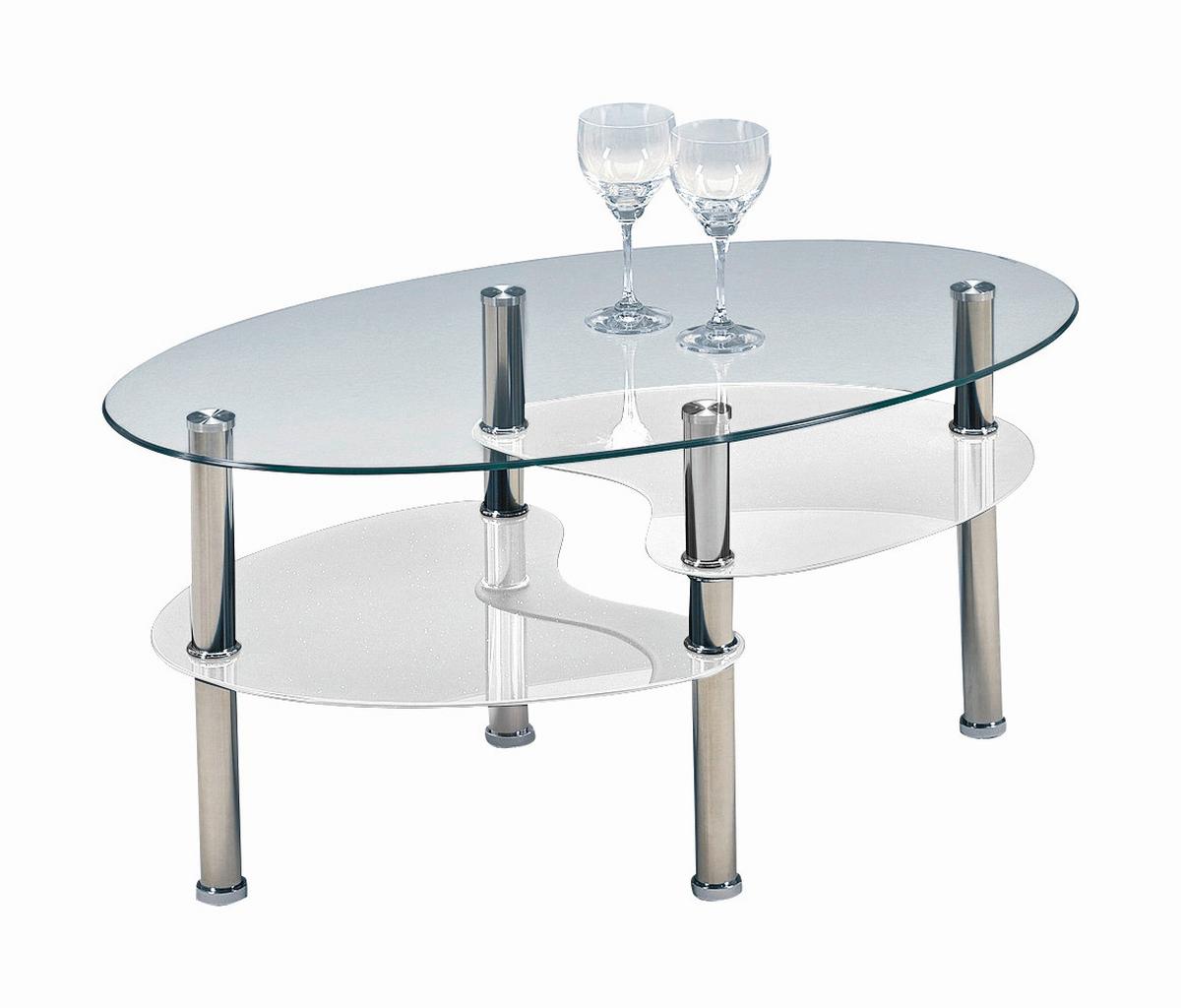 Couchtisch Glas Oval Mit Ablageflächen Saba, Weiß - MODERN, Glas (90/45/55cm)