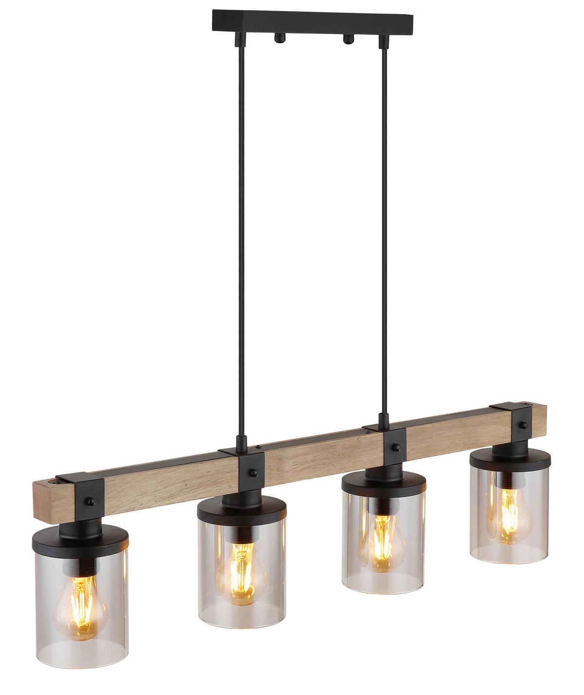 Hängeleuchte 15555-4h - Dunkelbraun/Schwarz, Natur, Glas/Holz (73/10/133cm) - Globo